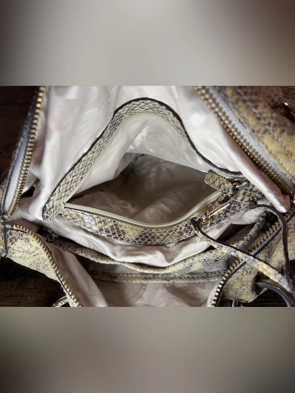 Michael Kors Neutral Snakeskin-Print Leather Crossbody Satchel